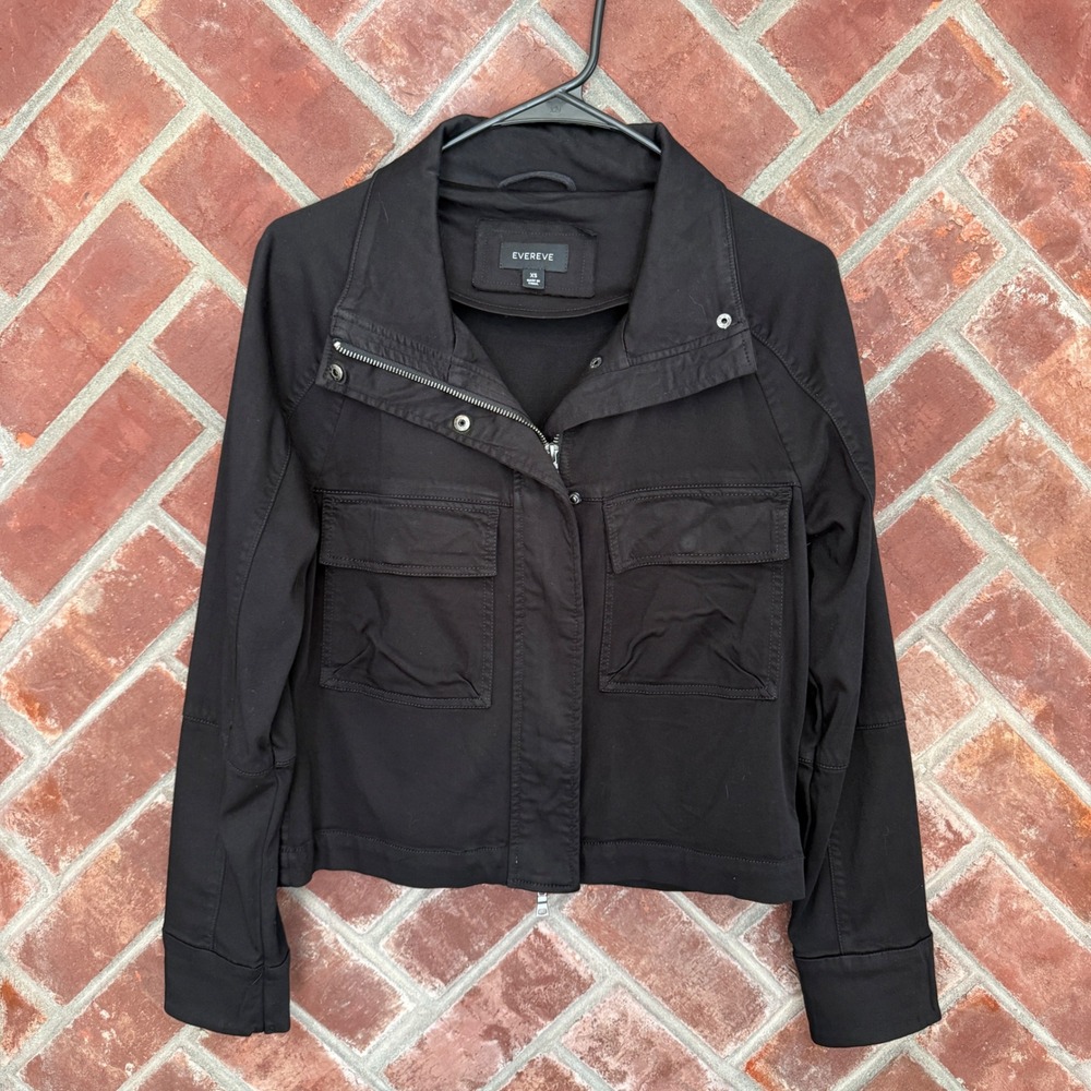 Evereve Camp Utility Jacket Women XS Black Full Zip Snap Front Cropped